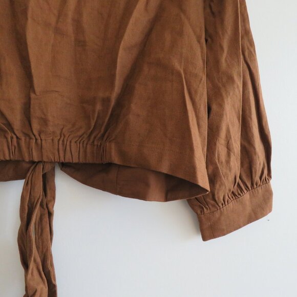 JOIE Linen Blend Cropped Button Tie Front Blouse Top in Brown Boho Cottage Sz M - Picture 10 of 14